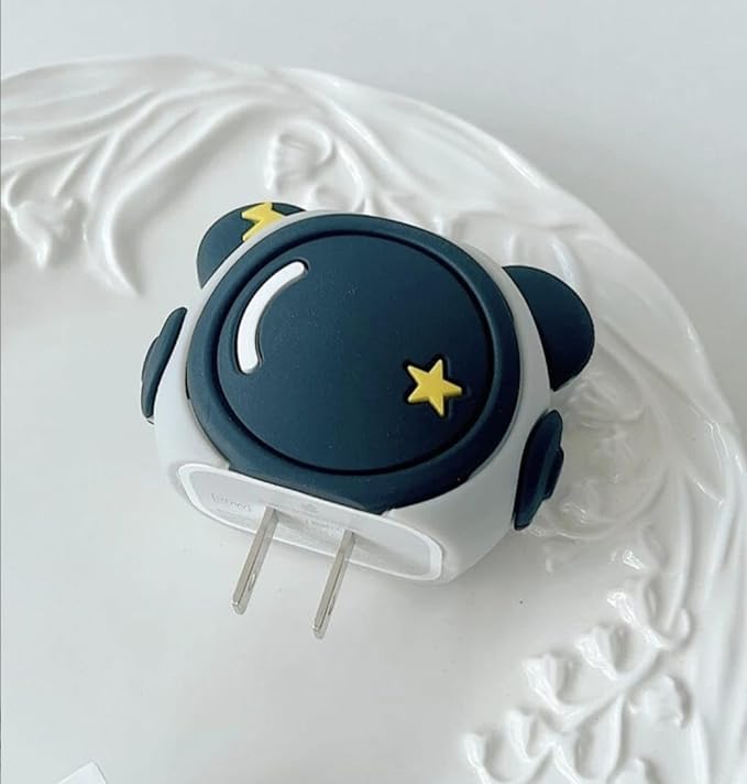 Cute Bear Night Sky Charger Cover & Cable Protector for iPhone – Silicone Charging Adapter Guard Set