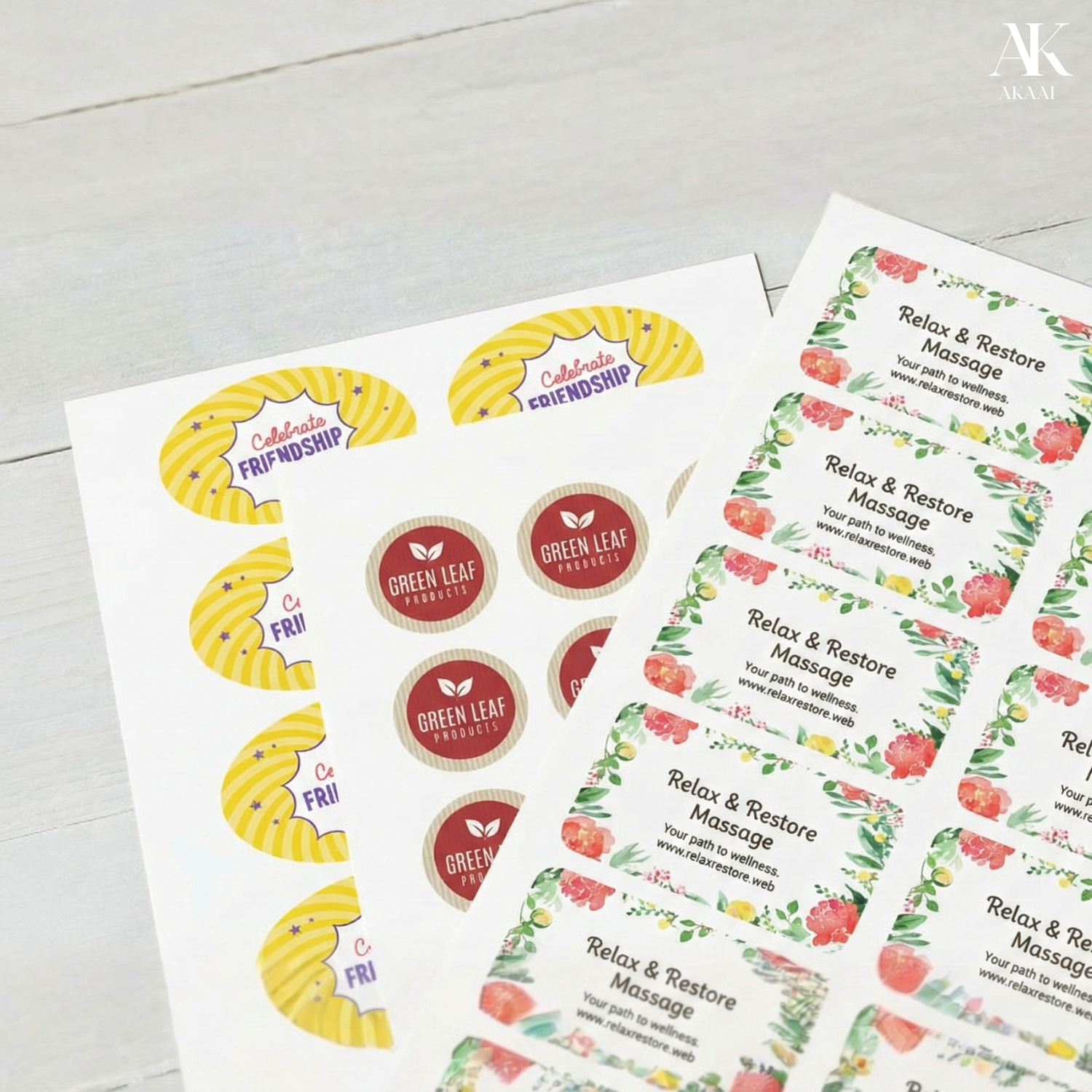 Akaai Custom Designed Square Sticker Sheets – HD Printed Branding Labels on Each Sheet.