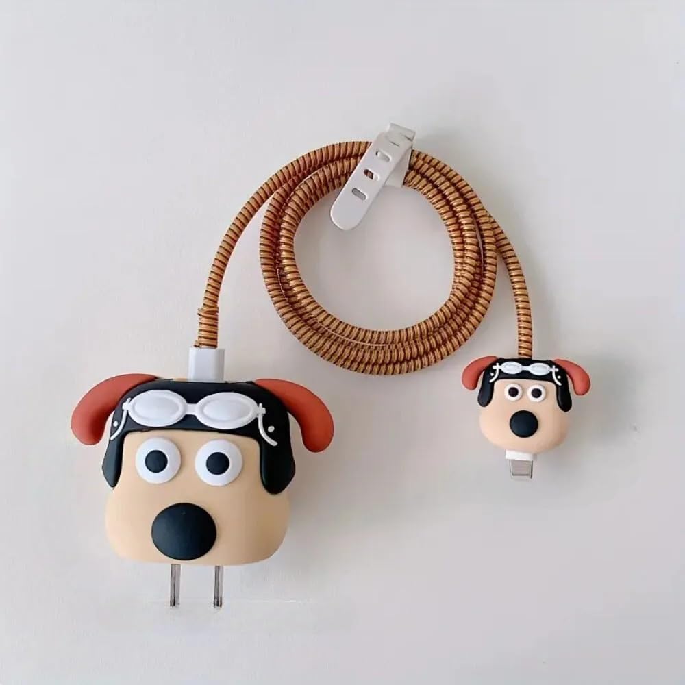 Cute Cartoon Charger Cover & Cable Protector Set – Silicone Shockproof Guard (Dog Edition)