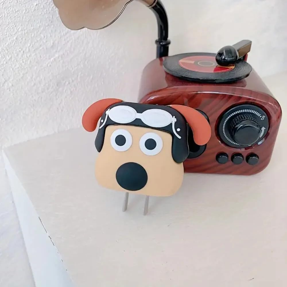 Cute Cartoon Charger Cover & Cable Protector Set – Silicone Shockproof Guard (Dog Edition)
