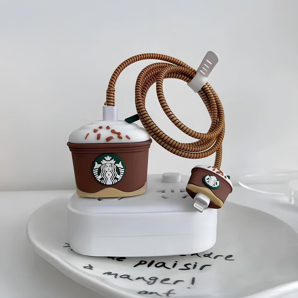 Starbucks Coffee Charger Cover & Cable Protector Set – Silicone Shockproof Guard (STARBUCKS Edition).