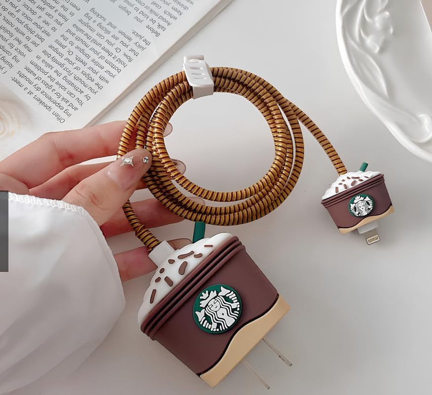 Starbucks Coffee Charger Cover & Cable Protector Set – Silicone Shockproof Guard (STARBUCKS Edition).