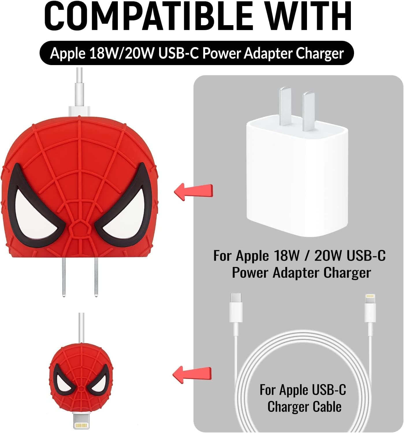 Superhero Theme Charger Cover & Cable Protector Set – Shockproof Silicone Guard for Adapter & Charging Cable.