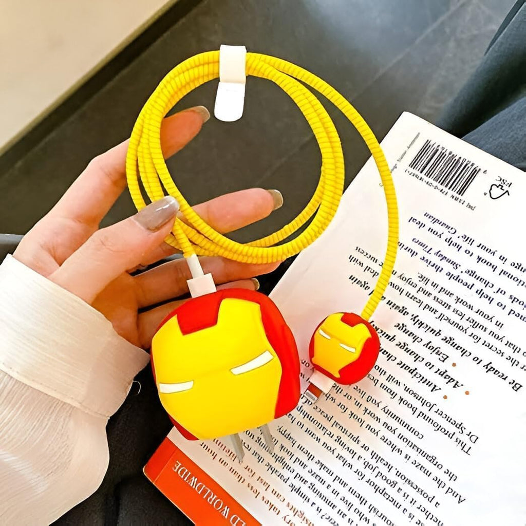 Iron Man Charger Cover & Cable Protector Set – Silicone Shockproof Guard (Iron-man Edition).