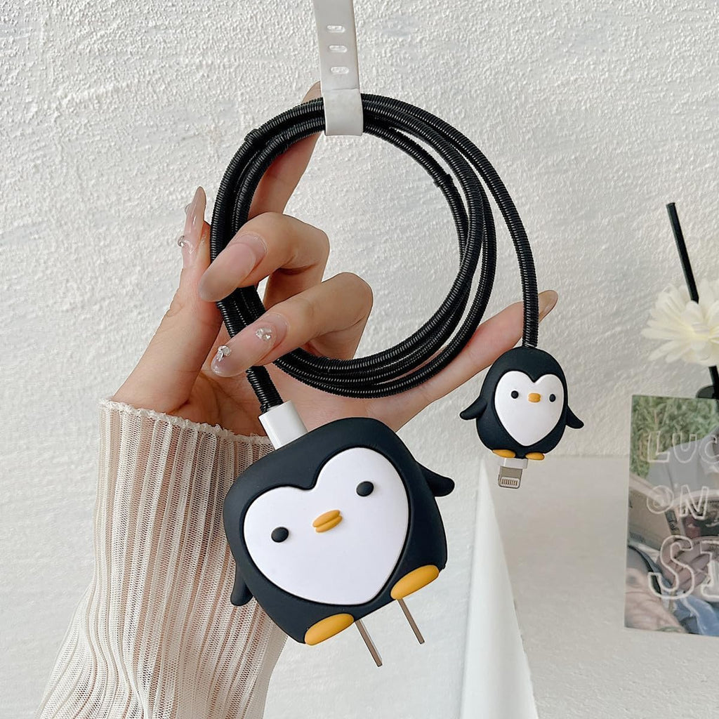 Cute Penguin Charger Cover & Cable Protector Set – Silicone Shockproof Guard (Penguin Edition)