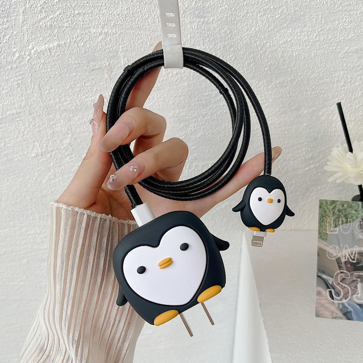 Cute Penguin Charger Cover & Cable Protector Set – Silicone Shockproof Guard (Penguin Edition)