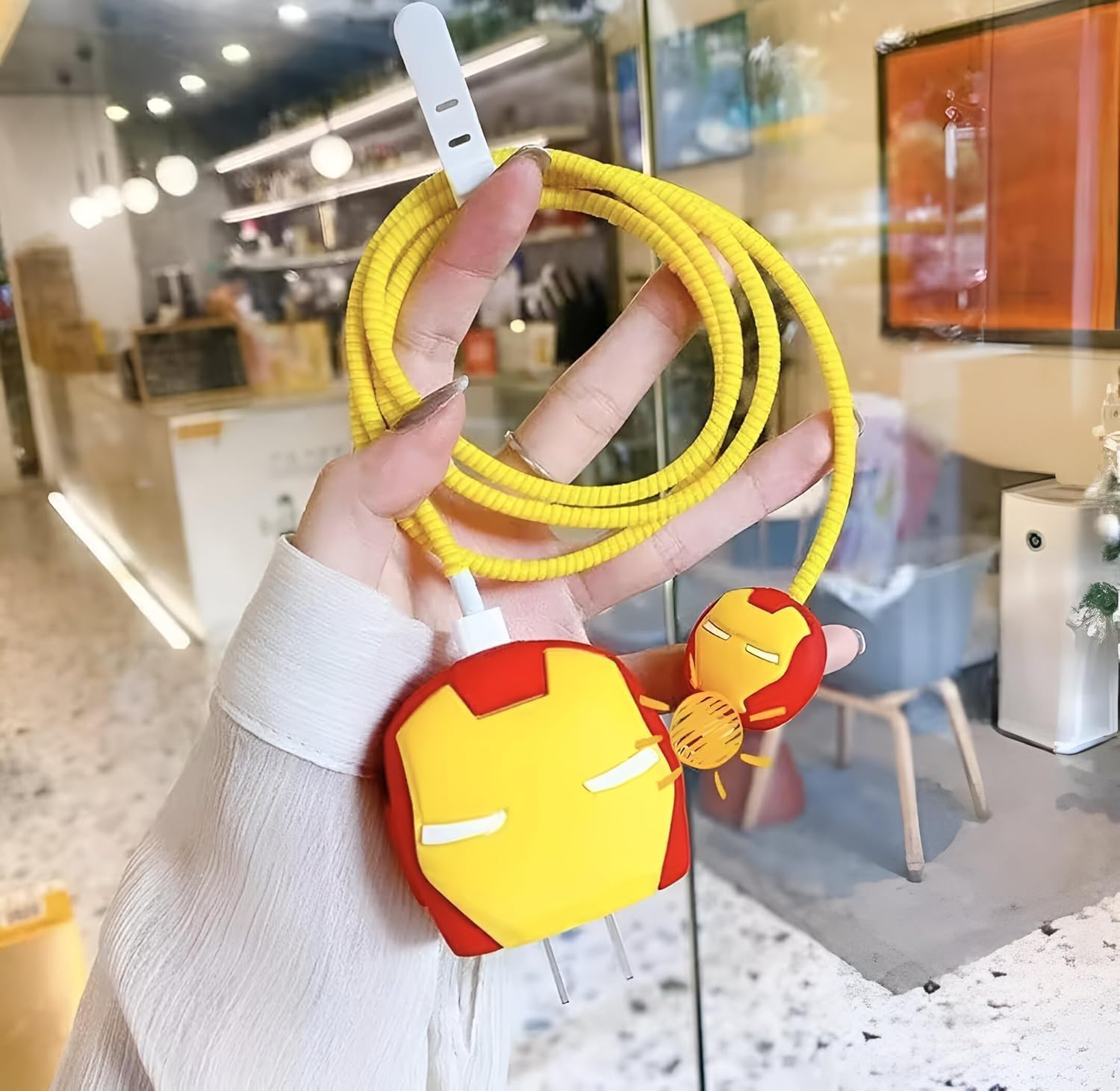 Iron Man Charger Cover & Cable Protector Set – Silicone Shockproof Guard (Iron-man Edition).