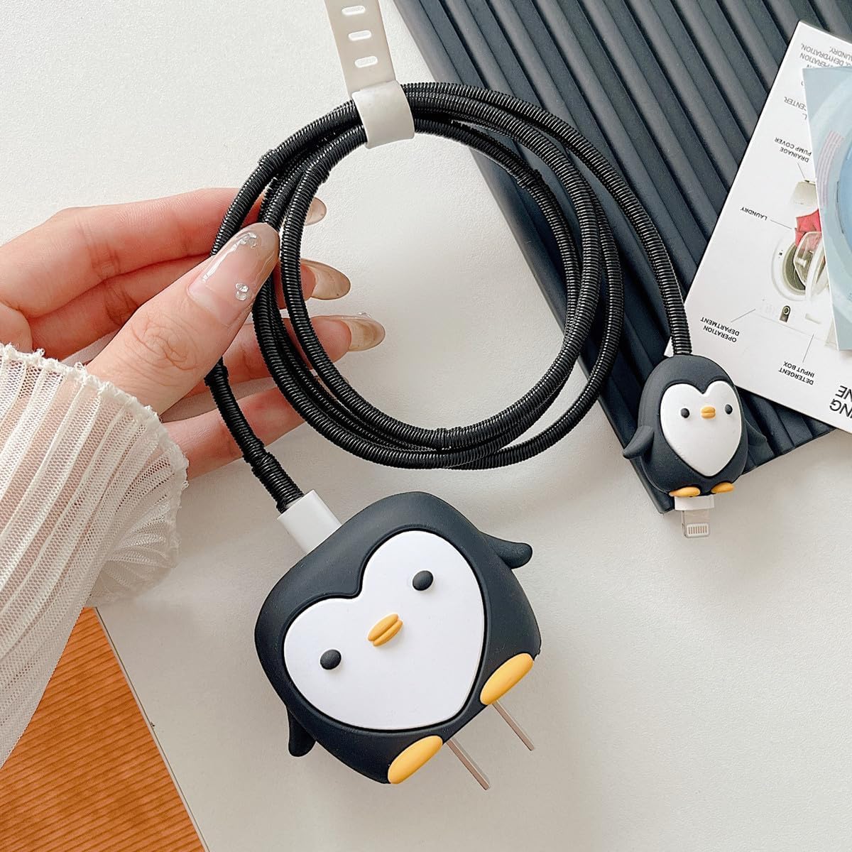 Cute Penguin Charger Cover & Cable Protector Set – Silicone Shockproof Guard (Penguin Edition)