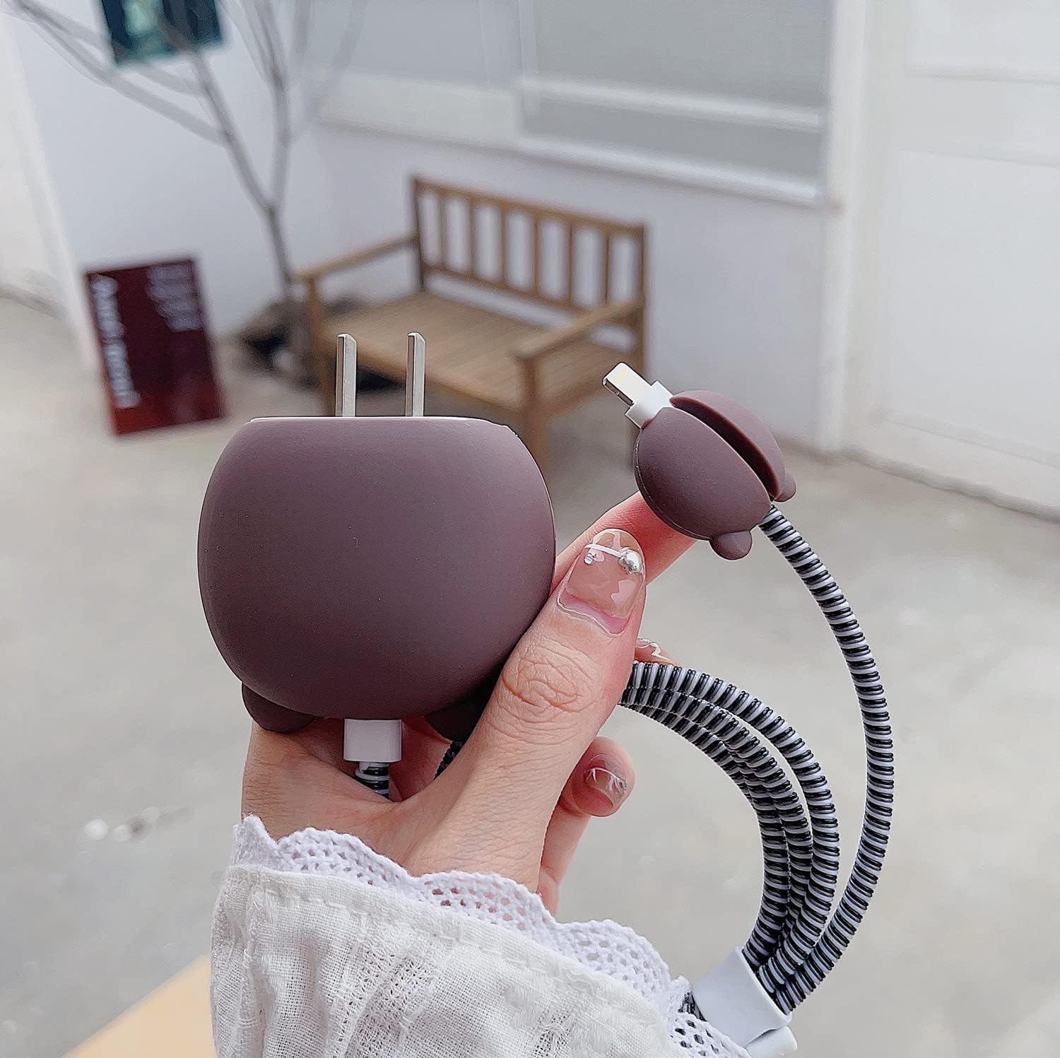 Cute Cartoon Charger Cover & Cable Protector Set – Silicone Shockproof Guard (Bear Edition)