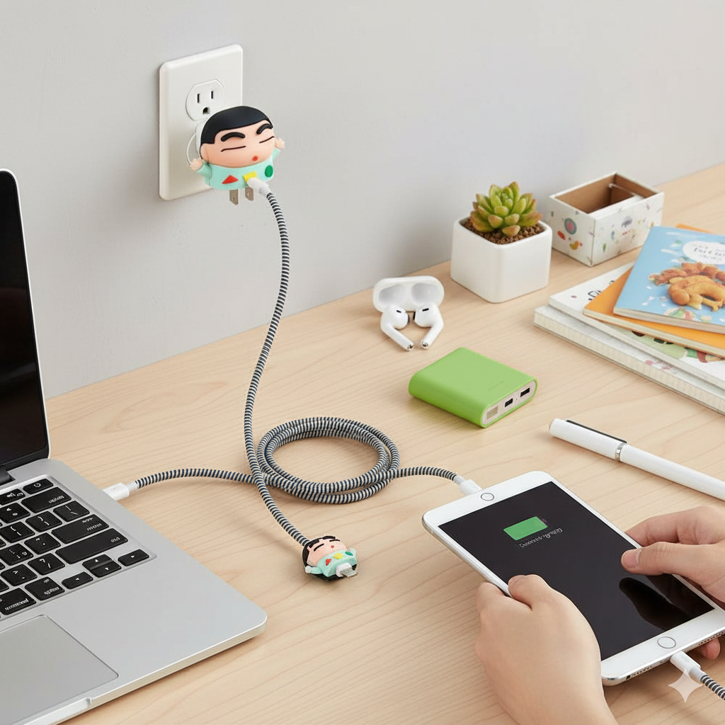 Cute Cartoon Charger Cover & Cable Protector Set – Silicone Shockproof Guard (Shichan Edition)